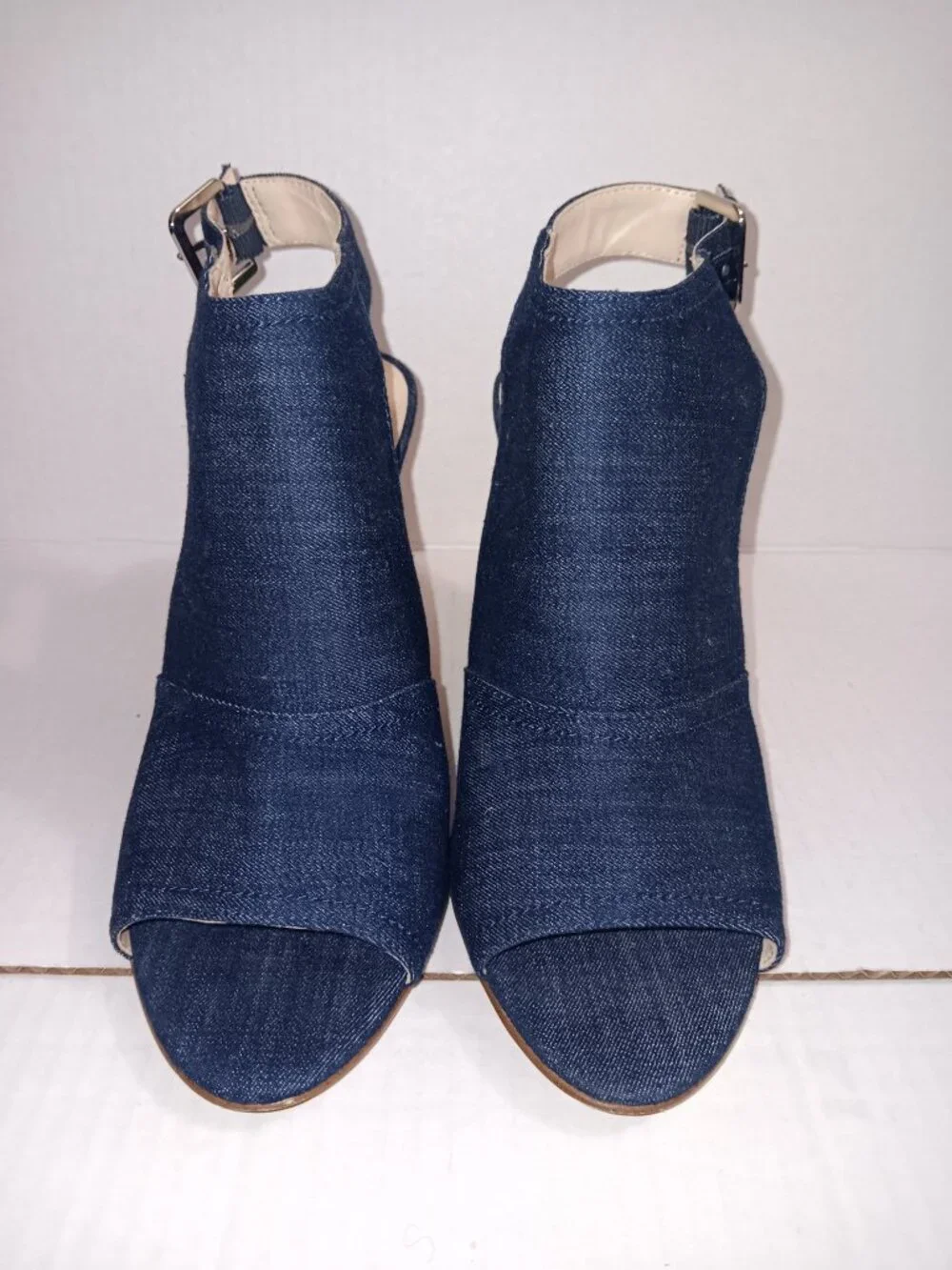 NINE WEST BLUE DENIM OPEN TOE WEDGE SHOES